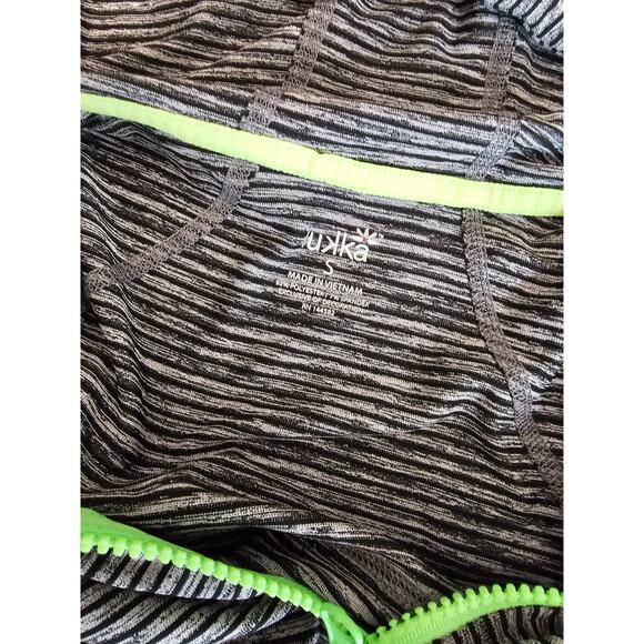 Lukka Womens S Lightweight Athletic Hooded Jacket Gray Striped Neon Green Trim - Picture 5 of 5